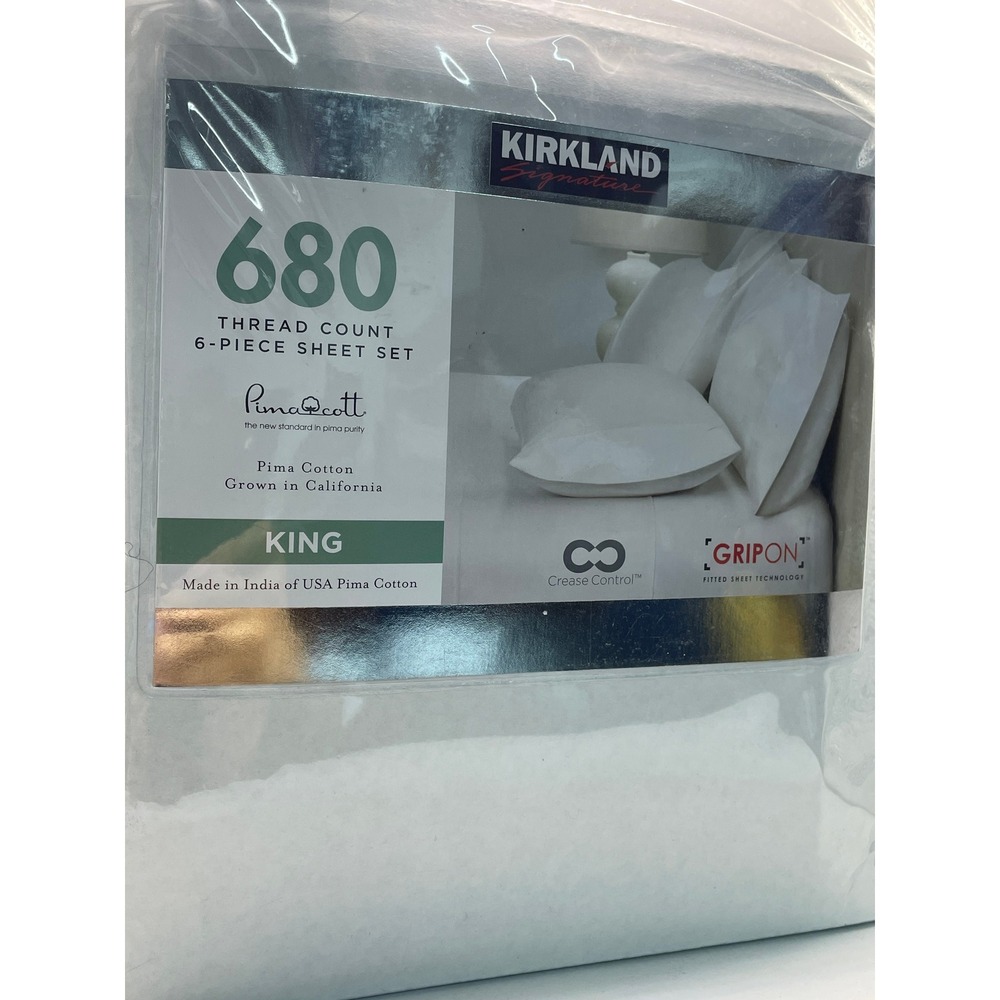 Kirkland Signature Sheet Set Unisex King White Open Box 680 Thread Ct Cotton